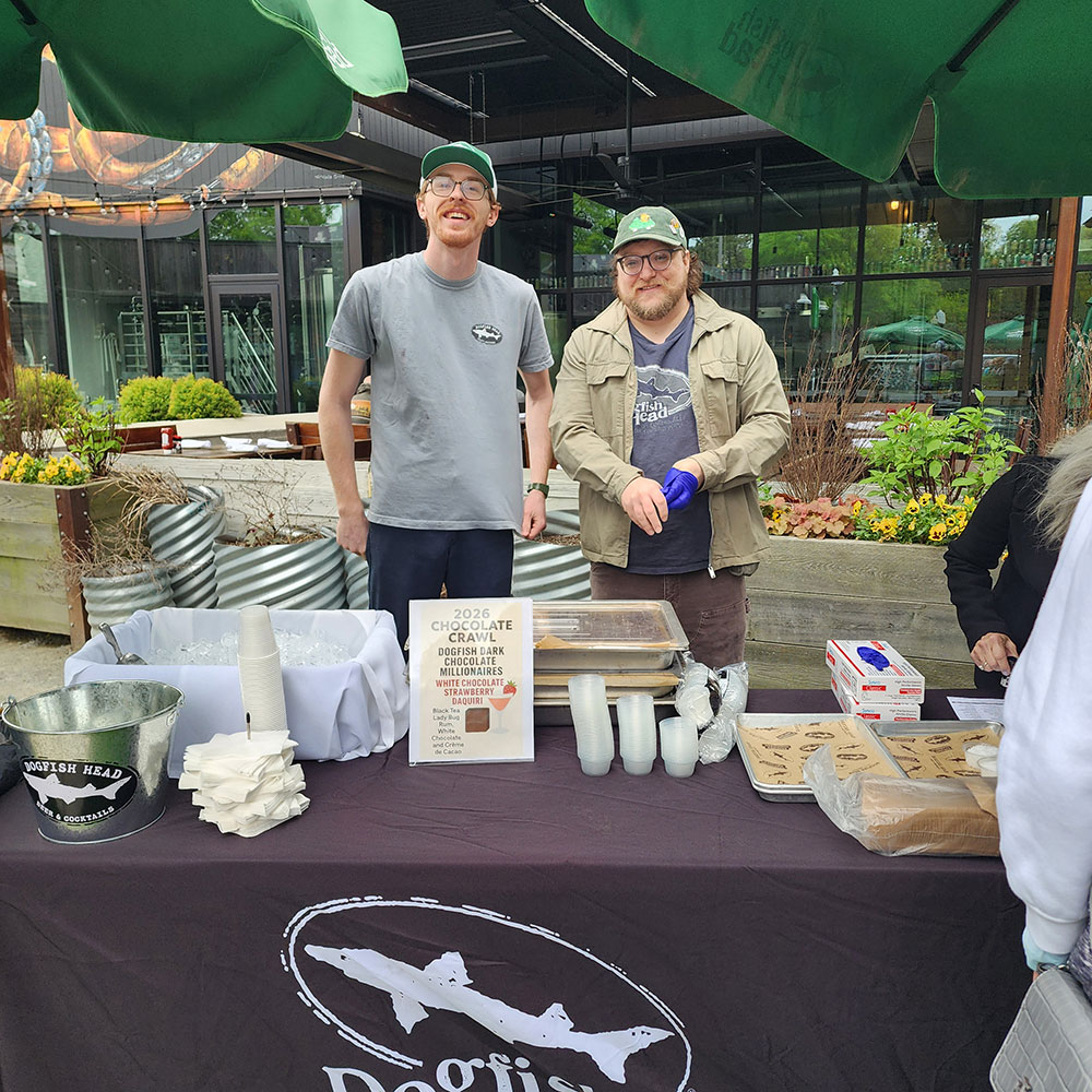 Jacob Safarik created the white chocolate and strawberry daquiri. Josh Fehr helped pass out the cocktail and the accompanying 3-layered chocolate treat at Dogfish.