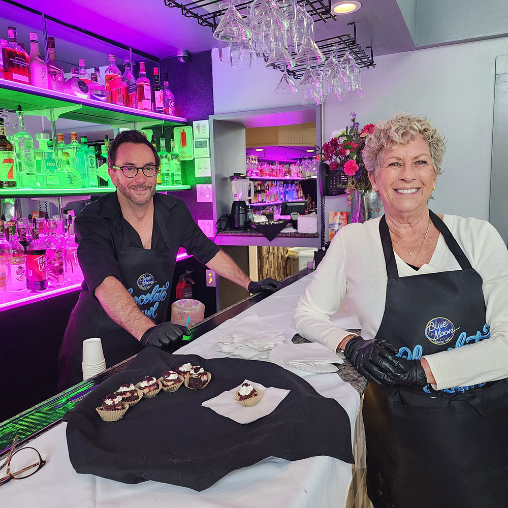 Kelly Barber and Douglas Brown presented luscious black forest and cheesecake brownies, along with a shot of Bailey’s on the side, for Blue Moon.