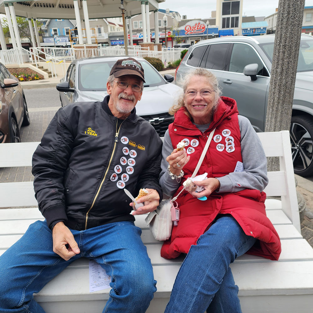 Don and Barb take a break to enjoy their ice cream treat